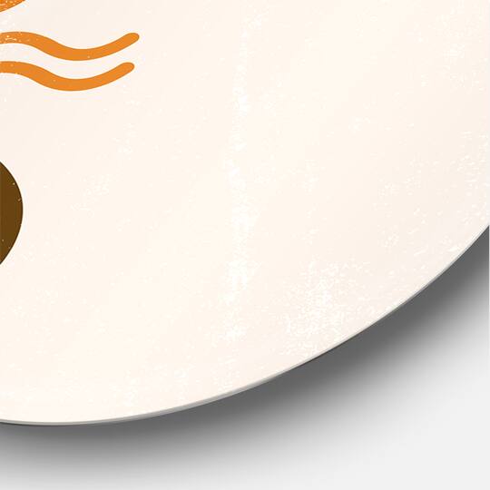 Designart - Abstract Minimal Orange Sun and Brown Moon - Modern Metal Circle Wall Art